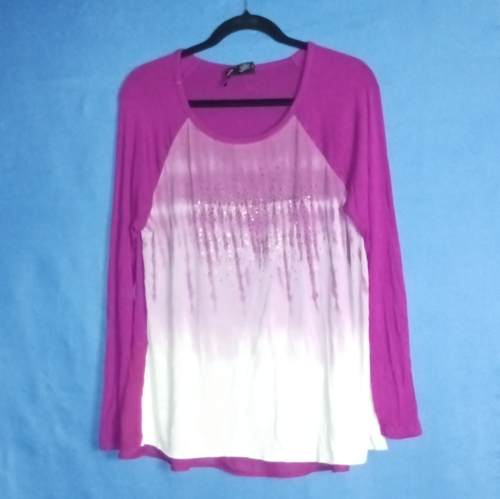 New Directions Tie-Dye Raglan Bling Top L